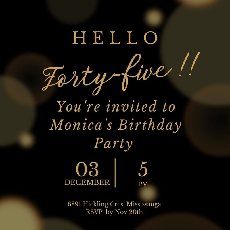 Mona 45 birthday invitation