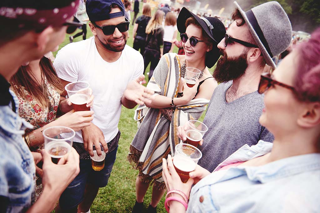 Group of people chatting at a party
